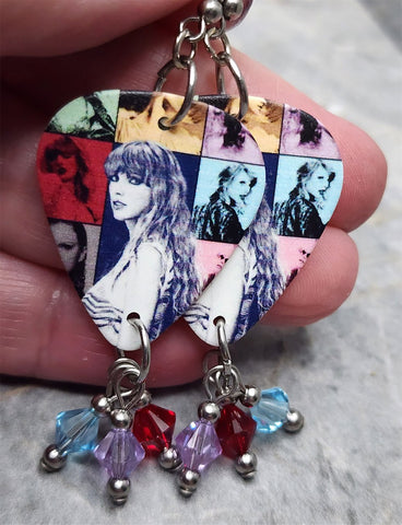 Taylor Swift The Eras Tour Guitar Pick Earrings with Swarovski Crystal Dangles