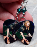 Taylor Swift Guitar Pick Earrings with Emerald Green Swarovski Crystals