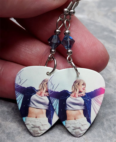 Taylor Swift Guitar Pick Earrings with Denim Blue Swarovski Crystals