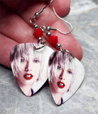 Taylor Swift Guitar Pick Earrings with Red Swarovski Crystals