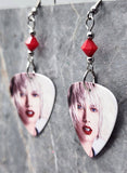 Taylor Swift Guitar Pick Earrings with Red Swarovski Crystals