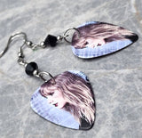 Taylor Swift Guitar Pick Earrings with Black Swarovski Crystals