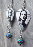 Taylor Swift Reputation Guitar Pick Earrings with Gray ABx2 Pave Bead Dangles