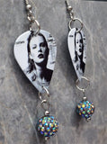 Taylor Swift Reputation Guitar Pick Earrings with Gray ABx2 Pave Bead Dangles