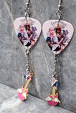 Taylor Swift Guitar Pick Earrings with Winged Pink Guitar Charm and Swarovski Crystal Dangles