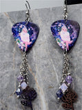 Taylor Swift Guitar Pick Earrings with Stainless Steel Rose Charm and Swarovski Crystal Dangles