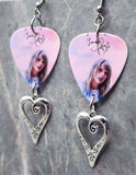 Taylor Swift Guitar Pick Earrings with Large Heart Charm Dangles