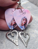 Taylor Swift Guitar Pick Earrings with Large Heart Charm Dangles