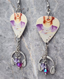 Taylor Swift 1989 Guitar Pick Earrings with Stainless Steel Headphones Charm and Swarovski Crystal Dangles