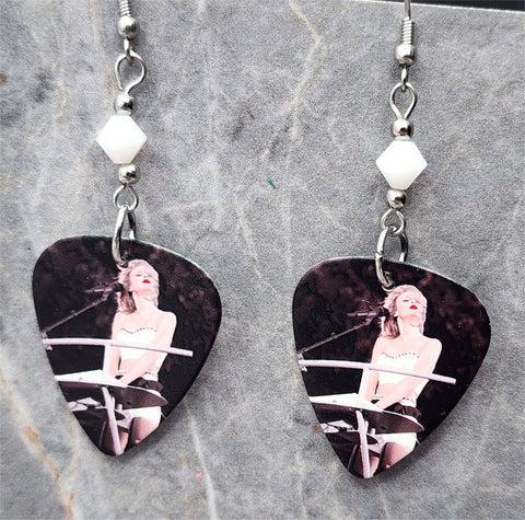 Taylor Swift Guitar Pick Earrings with White Swarovski Crystals