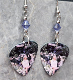 Taylor Swift Surrounded By Flowers Guitar Pick Earrings with Purple Swarovski Crystals