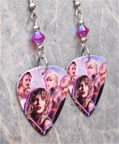 Taylor Swift Guitar Pick Earrings with Fuchsia ABx2 Swarovski Crystals