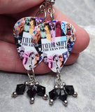 Taylor Swift The Eras Tour Guitar Pick Earrings with  Black Swarovski Crystal Dangles