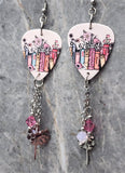 Taylor Swift Guitar Pick Earrings with Stainless Steel Flower Charms and Swarovski Crystal Dangles