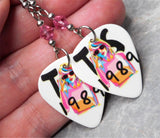 Taylor Swift 1989 Guitar Pick Earrings with Pink Swarovski Crystals