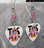 Taylor Swift 1989 Guitar Pick Earrings with Pink Swarovski Crystals