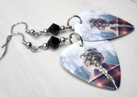 Taylor Swift Evermore Guitar Pick Earrings with Black Swarovski Crystals