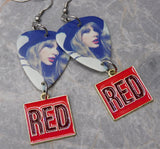 Taylor Swift Guitar Pick Earrings with "Red" Charm Dangles