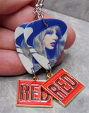 Taylor Swift Guitar Pick Earrings with "Red" Charm Dangles