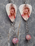 Taylor Swift Guitar Pick Earrings with Pink ABx2 Pave Bead Dangles