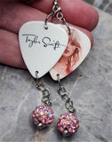 Taylor Swift Guitar Pick Earrings with Pink ABx2 Pave Bead Dangles