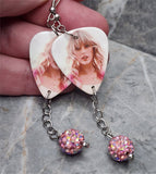 Taylor Swift Guitar Pick Earrings with Pink ABx2 Pave Bead Dangles