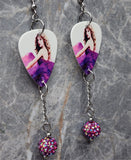 Taylor Swift Speak Now Guitar Pick Earrings with Fuchsia ABx2 Pave Bead Dangles