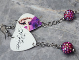 Taylor Swift Speak Now Guitar Pick Earrings with Fuchsia ABx2 Pave Bead Dangles