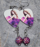 Taylor Swift Speak Now Guitar Pick Earrings with Fuchsia ABx2 Pave Bead Dangles