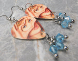 Taylor Swift Heart Hands Guitar Pick Earrings with Aquamarine Swarovski Crystal Dangles