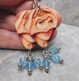 Taylor Swift Heart Hands Guitar Pick Earrings with Aquamarine Swarovski Crystal Dangles