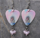 Taylor Swift Lover Guitar Pick Earrings with Rose Alabaster Swarovski Crystal Dangles