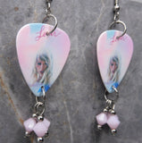 Taylor Swift Lover Guitar Pick Earrings with Rose Alabaster Swarovski Crystal Dangles