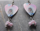 Taylor Swift Lover Guitar Pick Earrings with Rose Alabaster Swarovski Crystal Dangles