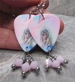 Taylor Swift Lover Guitar Pick Earrings with Rose Alabaster Swarovski Crystal Dangles