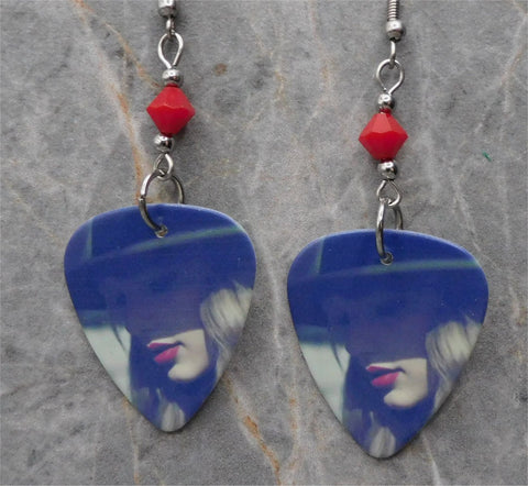 Taylor Swift Red Guitar Pick Earrings with Red Swarovski Crystals