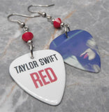 Taylor Swift Red Guitar Pick Earrings with Red Swarovski Crystals