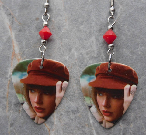 Taylor Swift Red Guitar Pick Earrings with Red Swarovski Crystals