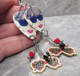 Taylor Swift Red Guitar Pick Earrings with Sunglasses Charm and Swarovski Crystal Dangles