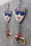 Taylor Swift Red Guitar Pick Earrings with Sunglasses Charm and Swarovski Crystal Dangles