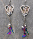 Taylor Swift Guitar Pick Earrings with Stainless Steel High Heel Charms and Swarovski Crystal Dangles