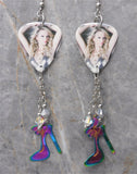 Taylor Swift Guitar Pick Earrings with Stainless Steel High Heel Charms and Swarovski Crystal Dangles