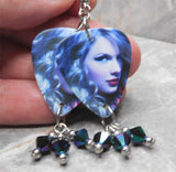 Taylor Swift Guitar Pick Earrings with Jet Glacier Blue ABX2 Swarovski Crystals