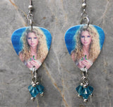 Taylor Swift Guitar Pick Earrings with Lake Blue Swarovski Crystal Dangles