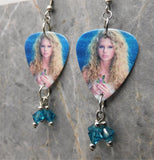 Taylor Swift Guitar Pick Earrings with Lake Blue Swarovski Crystal Dangles