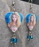 Taylor Swift Guitar Pick Earrings with Lake Blue Swarovski Crystal Dangles