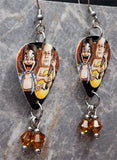 Tenacious D Guitar Pick Earrings with Topaz Colored Swarovski Crystal Dangles