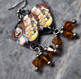 Tenacious D Guitar Pick Earrings with Topaz Colored Swarovski Crystal Dangles