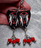 Tenacious D Guitar Pick Earrings with Opaque Red Swarovski Crystal Dangles