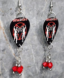 Tenacious D Guitar Pick Earrings with Opaque Red Swarovski Crystal Dangles